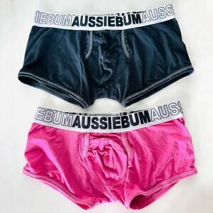 MENS AUSSIEBUM Black White Pink Logo Band Briefs Cheeky Short Underwear Undies M